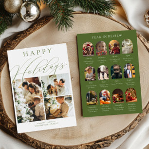 What a Year Review Multiphoto Collage Olive Green Holiday Card