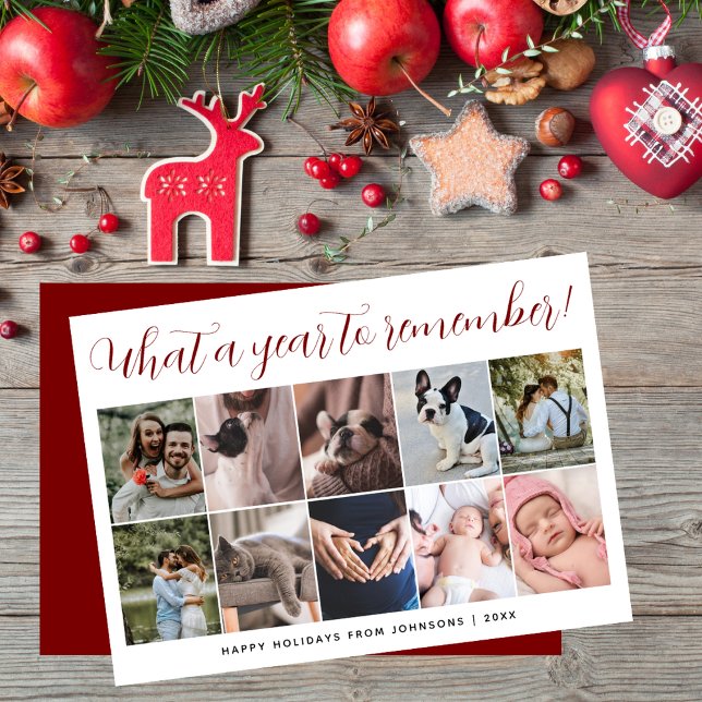 What a Year Script 10 Photo Collage Christmas Holiday Card (Creator Uploaded)