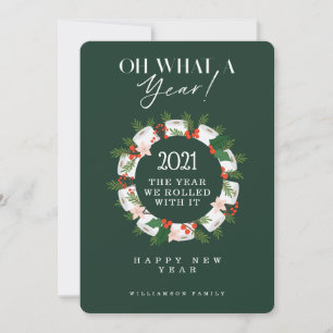 What A Year! Toilet Paper Festive Wreath Green Holiday Card