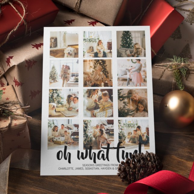 What a Year What Fun Photo Christmas Personalized Holiday Card (What a Year What Fun Photo Christmas Personalized Holiday Card by Ricaso. Add 12 photos and own text)