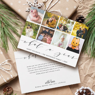 What a Year White Happy Holidays Photo Collage Holiday Card
