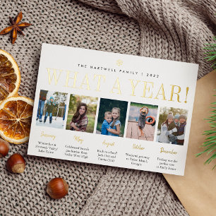 What a Year Year in Review 5 Photo Collage Foil Holiday Card