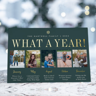 What a Year   Year in Review 5 Photo Collage Foil Holiday Card