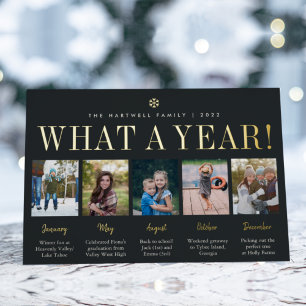 What a Year Year in Review 5 Photo Collage Foil Holiday Card