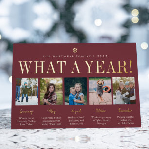 What a Year   Year in Review 5 Photo Collage Foil Holiday Card