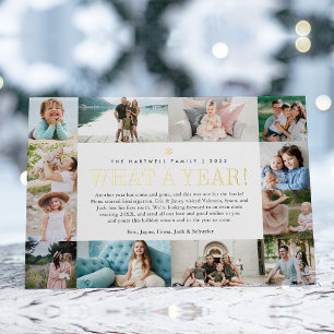 What a Year Year in Review Photo Collage Foil Holiday Card
