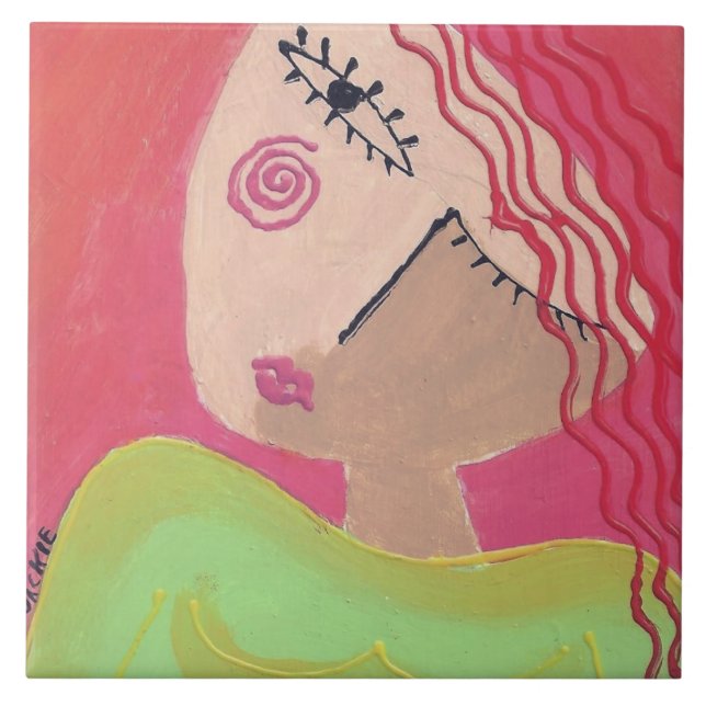 What? Abstract Portrait of a Woman Ceramic Tile (Front)
