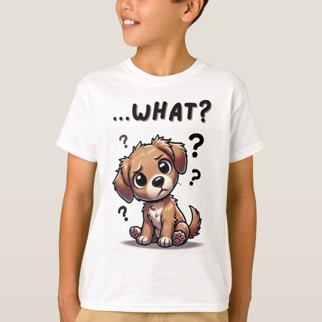 “…what?” Adorable Confused Cartoon Puppy T-Shirt (Front)