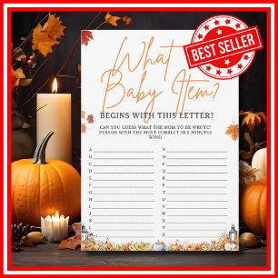 WHAT BABY ITEM ALPHABET Baby Shower Game Pumpkin Invitation