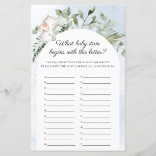 What baby Item Elephant Blue Baby Shower Game