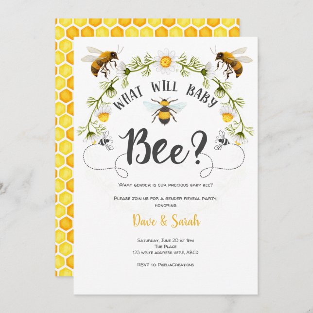 What baby will bee, Bee Gender reveal Invitation (Front/Back)