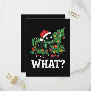 What Black Cat Funny Christmas Tree Invitation Postcard