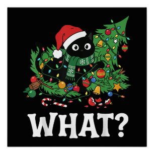 What Black Cat Funny Christmas Tree Poster