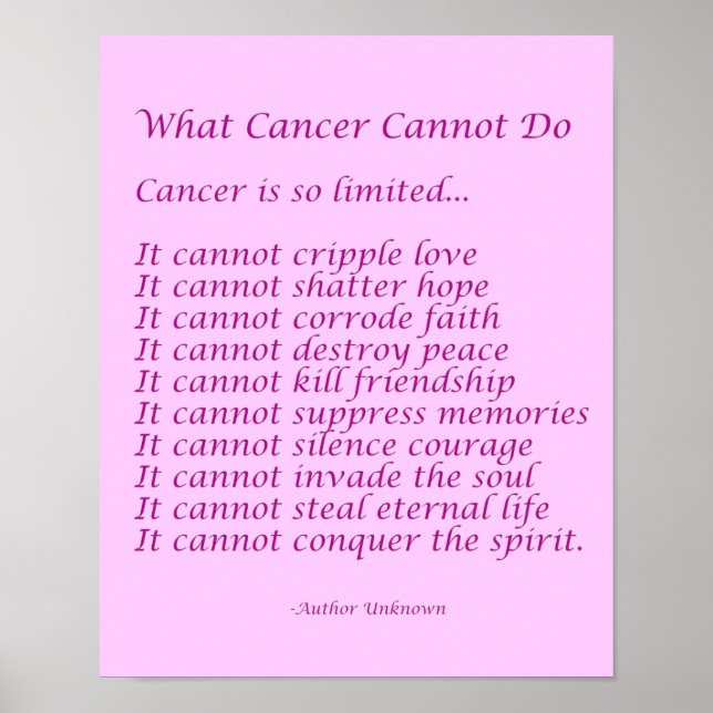 What Cancer Cannot Do Poem Poster Print (Front)