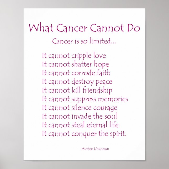 What Cancer Cannot Do Poem Poster Print (Front)