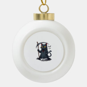 What Cat Black Cat Halloween Scary Cat Angry Cat F Ceramic Ball Christmas Ornament