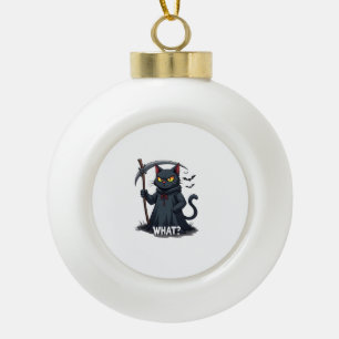 What Cat Black Cat Halloween Scary Cat Angry Cat F Ceramic Ball Christmas Ornament