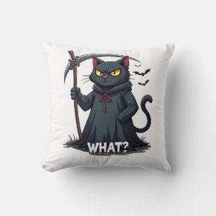 What Cat Black Cat Halloween Scary Cat Angry Cat F Cushion