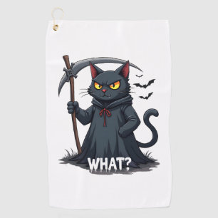 What Cat Black Cat Halloween Scary Cat Angry Cat F Golf Towel