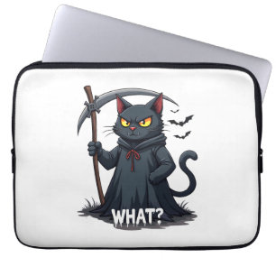 What Cat Black Cat Halloween Scary Cat Angry Cat F Laptop Sleeve