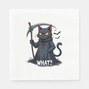 What Cat Black Cat Halloween Scary Cat Angry Cat F Napkin