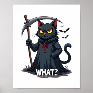 What Cat Black Cat Halloween Scary Cat Angry Cat F Poster