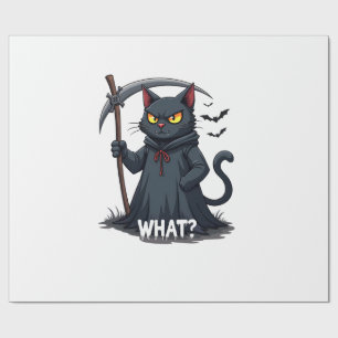 What Cat Black Cat Halloween Scary Cat Angry Cat F Wrapping Paper