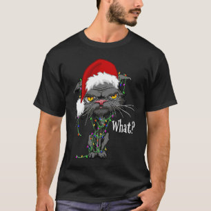 What Cat Christmas Lights Bored Cat Santa Hat Angr T-Shirt