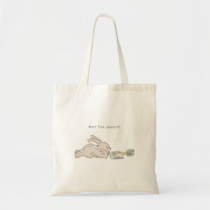 "what 'cha readin'" cute bunny with book tote bag