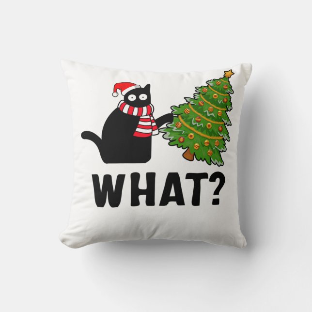 What Christmas Tree Funny Black Cat Cushion (Front)