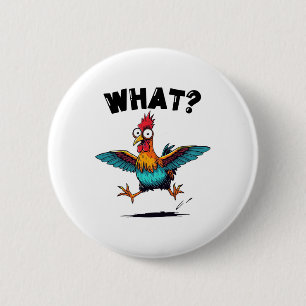 What Colourful Bug Eyed Chicken Cartoon Reaction F 6 Cm Round Badge