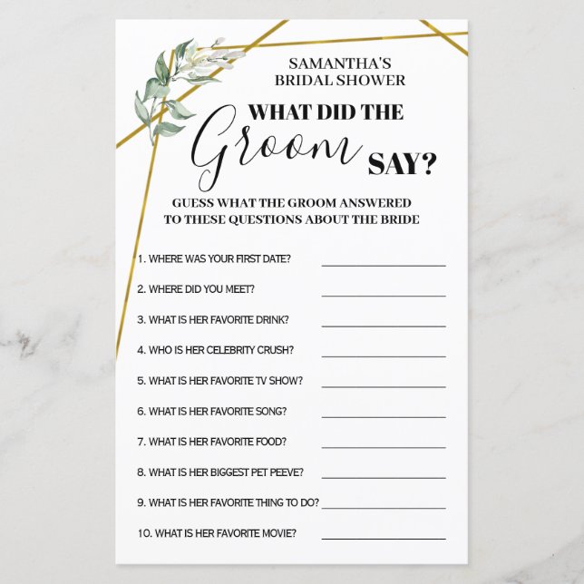 What did Groom say bilingual bridal shower game (Front)