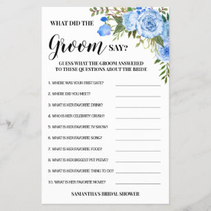 What did Groom Say Bridal Shower Blue Game Card