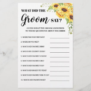 What did Groom Say Bridal Shower game card