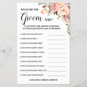 What did Groom Say Bridal Shower Pink Game Card