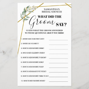 What did Groom Say Greenery Gold Shower game card