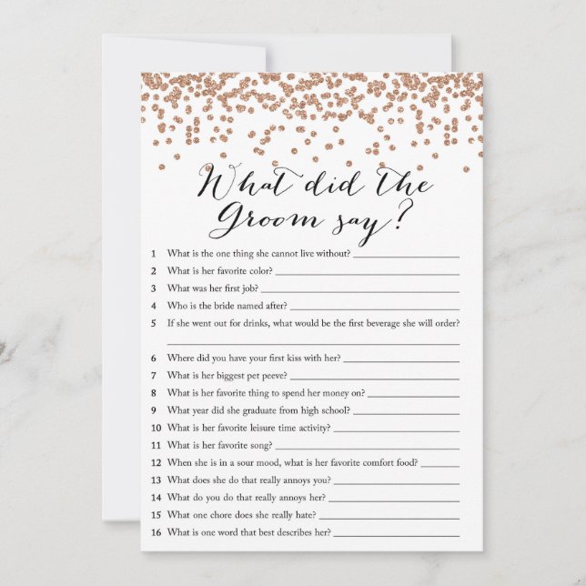 What Did Groom Say Rose Bridal Shower Game 5x7 Invitation (Front)