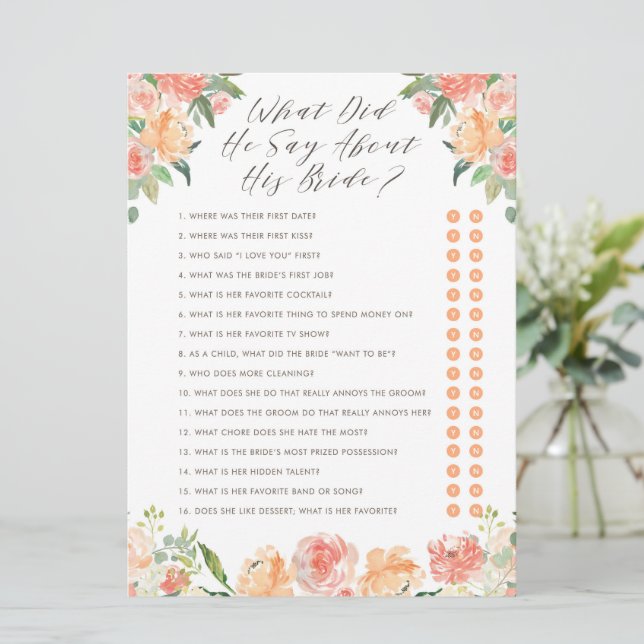 What did he say about his Bride Shower Game Invitation (Standing Front)