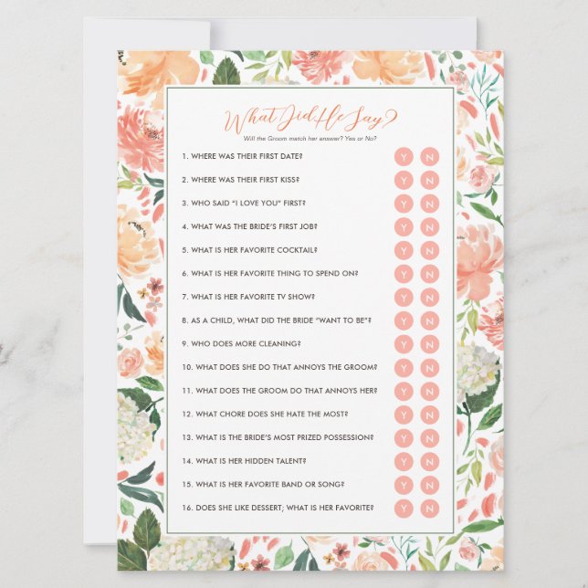 What Did He Say Groom Bridal Shower Game Invitation (Front)