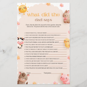 What Did the Dad Say Farm Animals Baby Shower Game