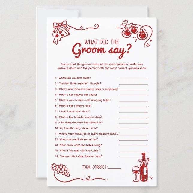 What Did The Groom Say Bridal Party Activity Card (Front)
