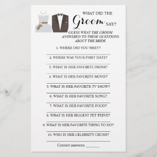 What did the Groom Say? Bridal Shower Game Card