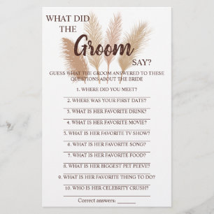 What did the Groom Say?   Bridal Shower Game Card