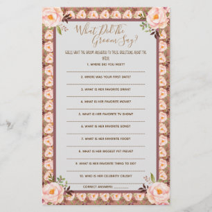 What did the Groom Say Bridal Shower Game Card