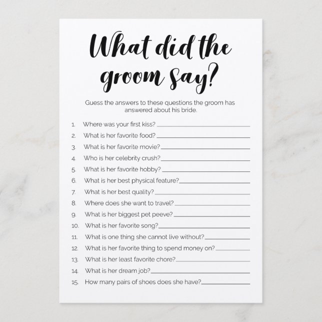 What Did The Groom Say Bridal Shower Game Program (Front)