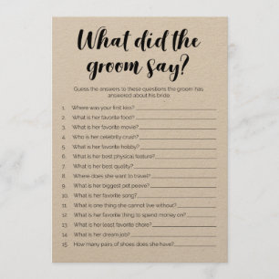 What Did The Groom Say Bridal Shower Game Program