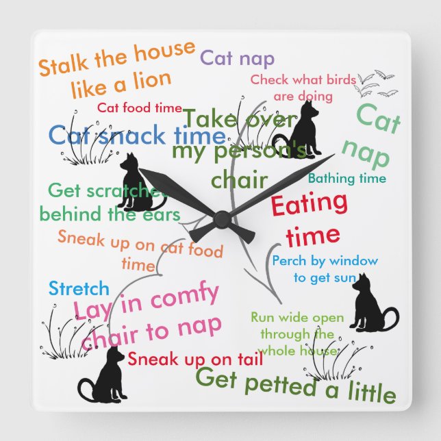 What Do Cats Do In A Day Kitty Activity Funny Square Wall Clock (Front)