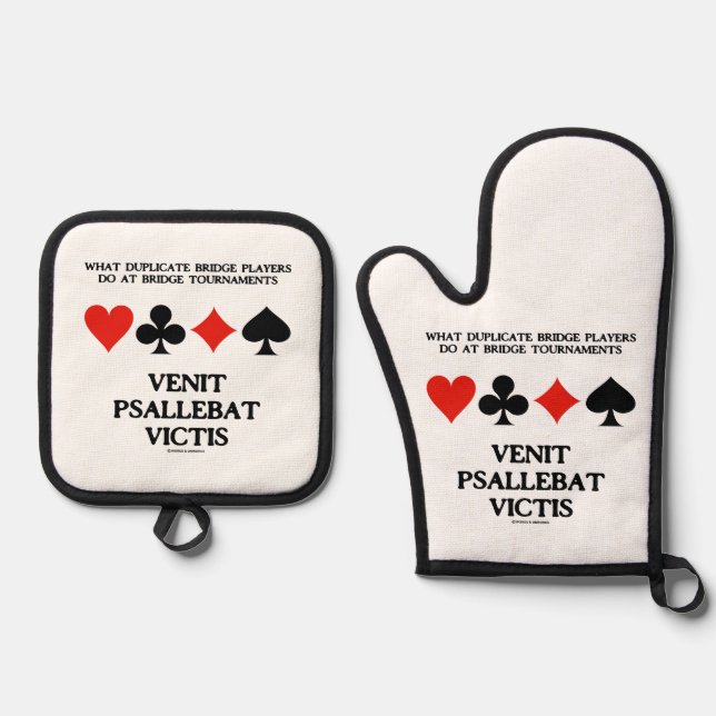 What Duplicate Bridge Do Venit Psallebat Victis Oven Mitt & Pot Holder Set (Front)
