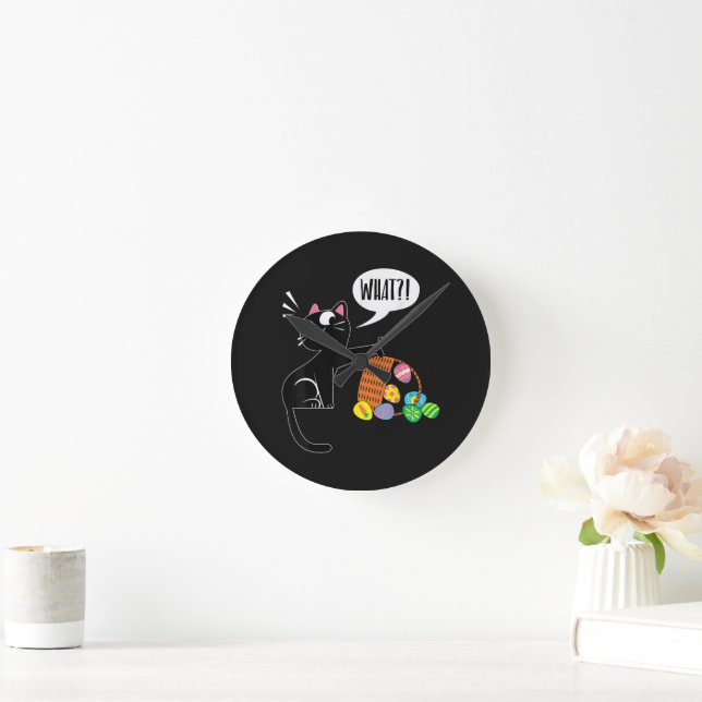 WHAT ! Easter Cat Round Clock (Home)