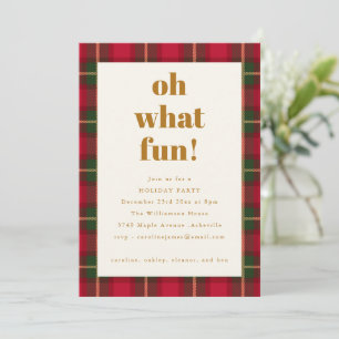 What Fun Holiday Party Christmas Party Red Plaid Invitation